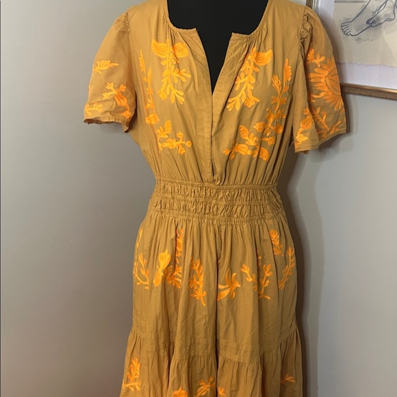 Anthropologie | Somerset Embroidered Maxi Dress Tiered Orange Size large - Picture 3 of 10
